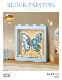 LOZ New Mini Blocks Blue Flower Butterfly Display Frame Light Pearl (Set 1961)